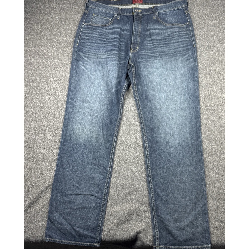 Foundry Athletic Fit Denim Faded Medium Wash Blue Jeans Men's Sz 44x34 Whiskered